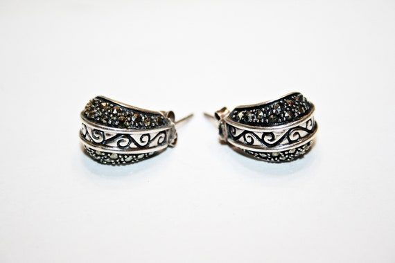 Art Deco Revival Sterling Silver Marcasite Stud E… - image 1