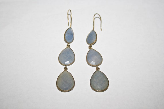 Vintage Sterling Silver Blue Chalcedony Drop Earr… - image 4