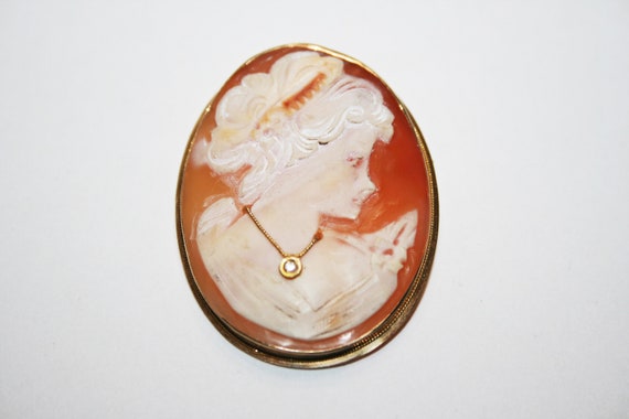 Vintage 14k Gold Diamond and Hand Carved Cameo Br… - image 5