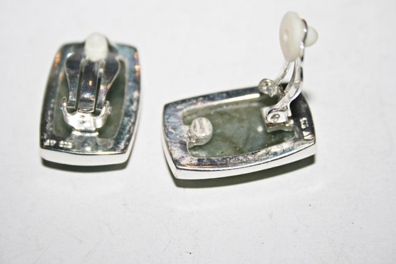 Big Sterling Silver Green Stone Clip on Earrings - image 6