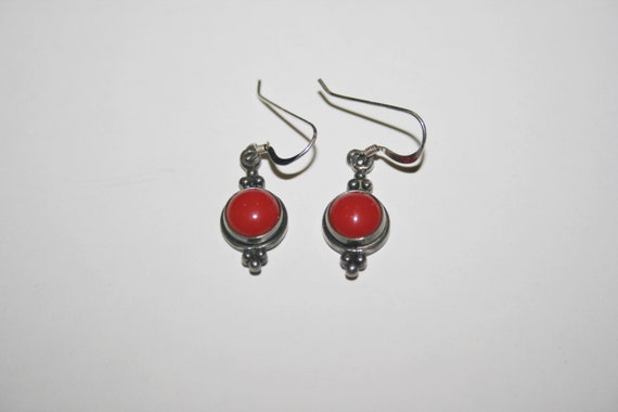 Vintage Sterling Silver Red Drop Earrings - image 6