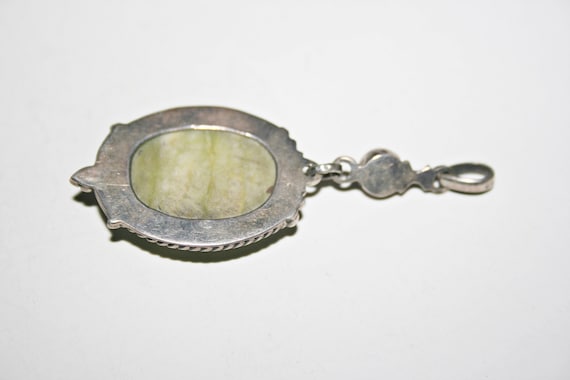 Vintage Sterling Silver Green Stone Pendant - image 3