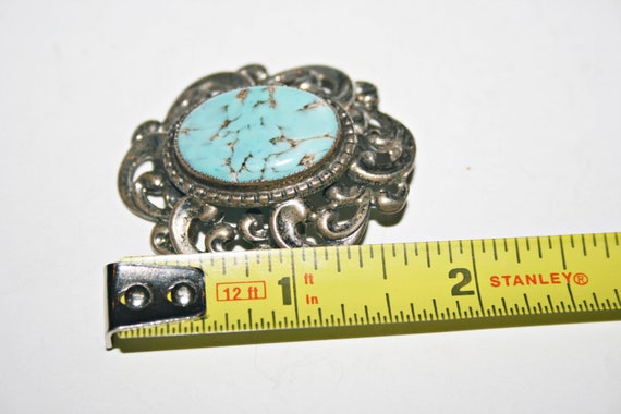 Vintage Sterling Silver Czech Faux Turquoise Glas… - image 2