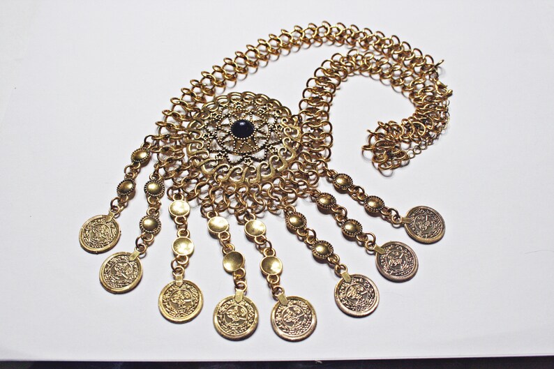 Vintage Middle Eastern Gold Tone Coin Necklace