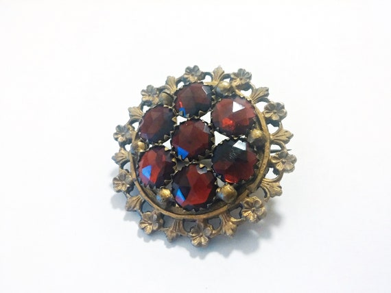 Antique Victorian Vauxhall Glass Brooch - Garnet … - image 7