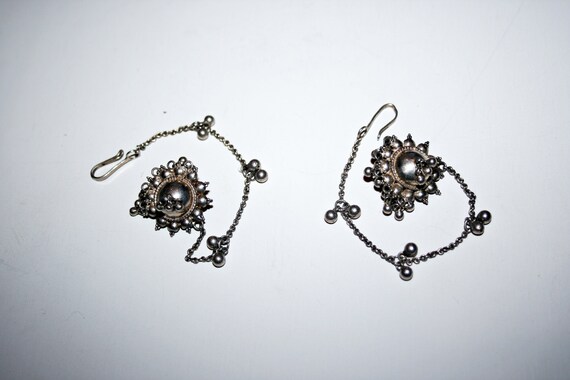 Vintage Sterling Silver Ethnic Indian Earrings - image 2