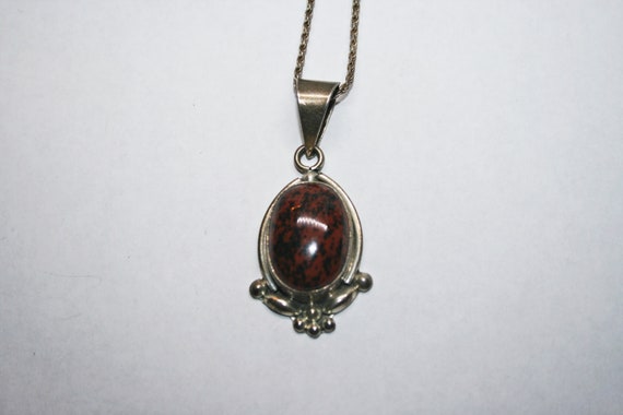 Vintage Sterling Silver and Red Stone Pendant Nec… - image 1