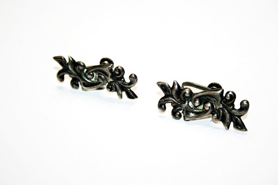 Antique Art Deco Mexican Silver Screwback Earring… - image 3