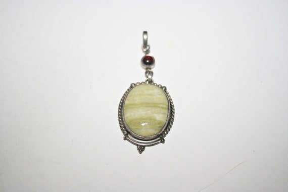 Vintage Sterling Silver Green Stone Pendant - image 1