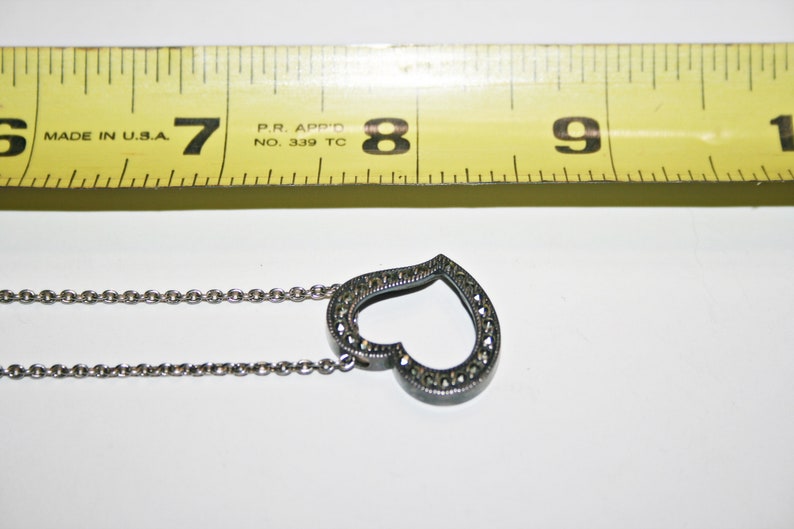 Vintage Sterling Silver Marcasite Heart Pendant Necklace