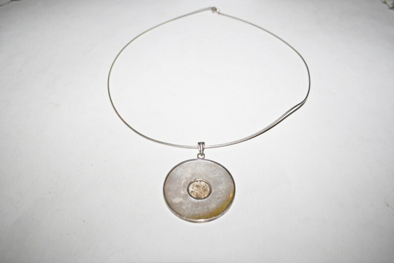 Vintage Sterling Silver Asian Character MOP Pendant Necklace