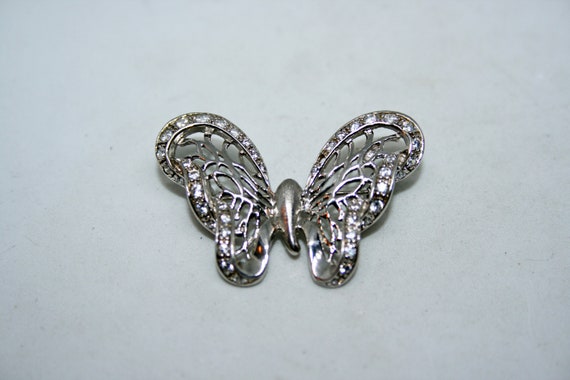 Vintage Sterling Silver and Clear Crystal Butterf… - image 3