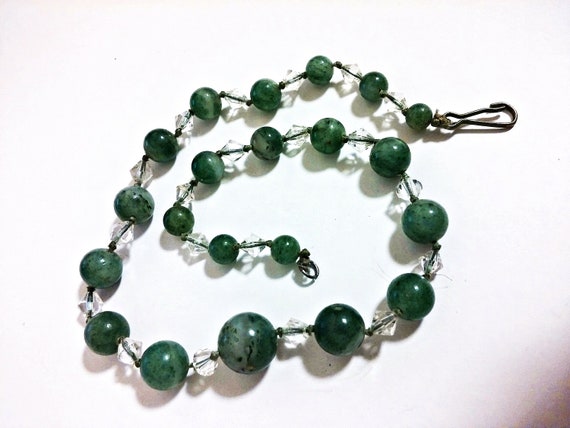 16" Antique Jade and Rock Crystal Necklace Art De… - image 8