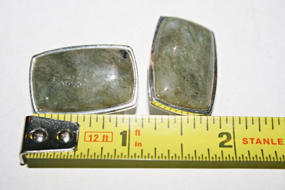 Big Sterling Silver Green Stone Clip on Earrings - image 2