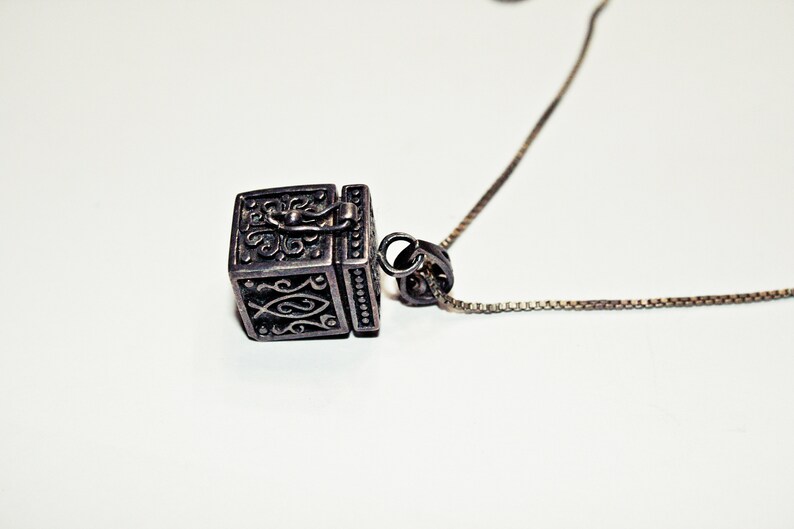Vintage Sterling Silver Mini Prayer Box Pendant Necklace on Sterling Chain