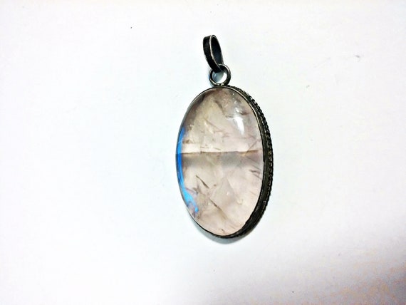 Vintage Sterling Silver Rose Quartz Pendant - image 5