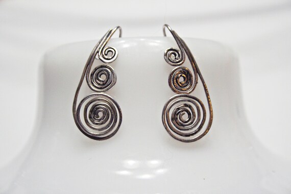 Vintage Sterling Silver Scrollwork Drop Earrings - image 1