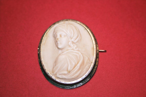 RARE 2" Antique French Dripstone Cameo Brooch of … - image 1