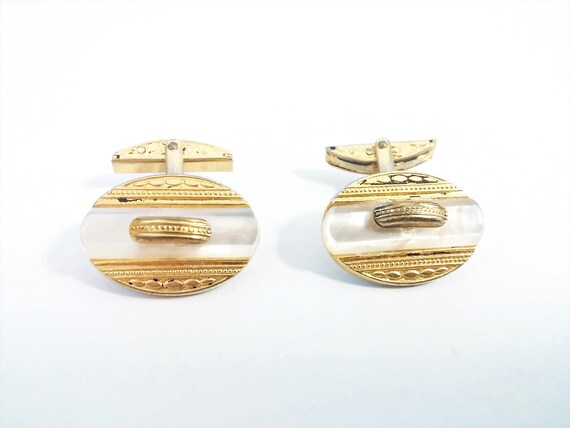 Vintage Lucite and Faux Damascene Cufflinks - Mid… - image 2