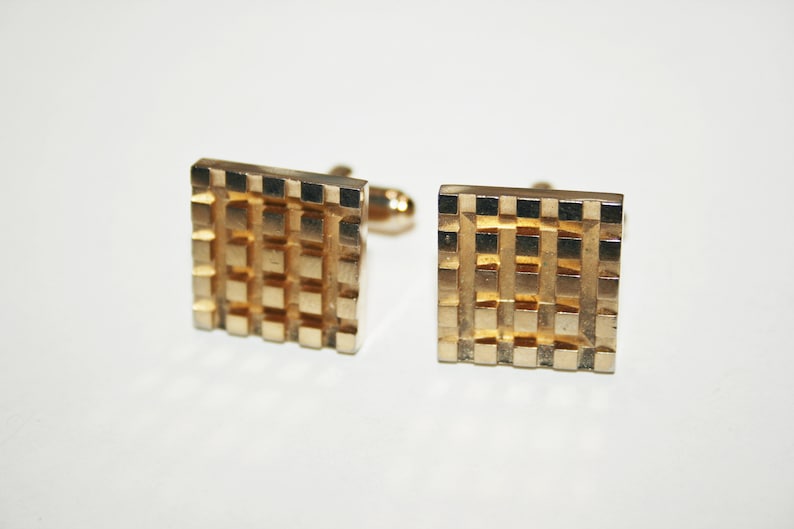 Vintage Gold Tone Checkered Cuff Links