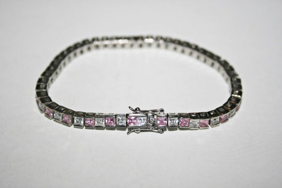 Vintage Clear and Pink Crystal Sterling Silver Te… - image 5