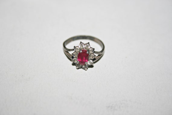 Size 4 - Vintage Sterling Silver and Red and Clea… - image 4