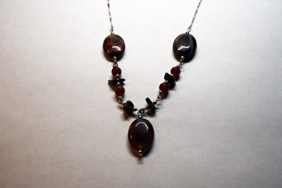 Vintage Sterling Silver Agate and Carnelian Neckl… - image 4