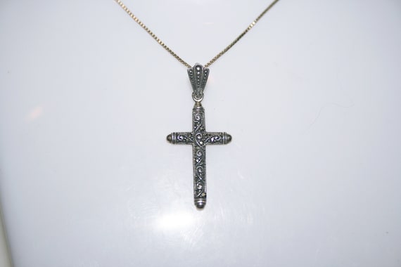 Vintage Sterling Silver Filigree Cross Pendant Ne… - image 8