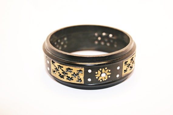 Vintage Horn Pique Bracelet with Silver and Gold … - image 4