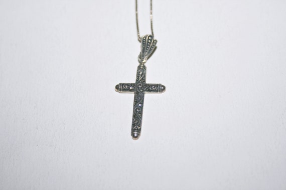 Vintage Sterling Silver Filigree Cross Pendant Ne… - image 5