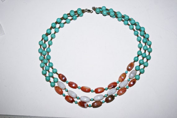 Vintage Boho Chunky Carnelian and Turquoise Blue … - image 2