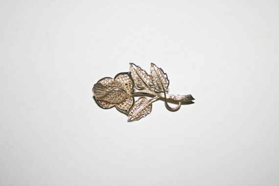 Vintage 800 Silver Filigree Rose Brooch - image 5