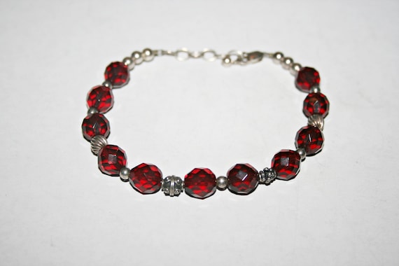 Vintage Sterling Silver Red Glass Bracelet - image 6