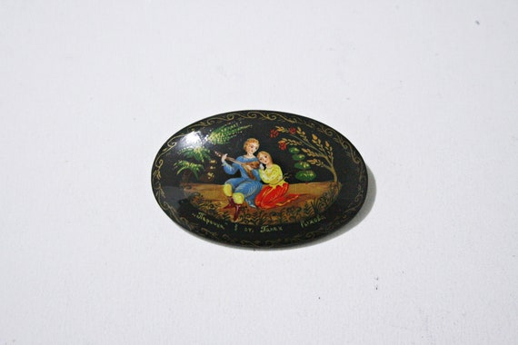 Vintage Russian Lacquer Brooch - Fairytale - Tumba