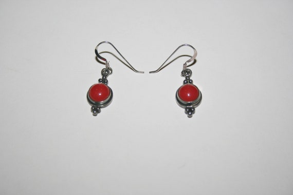 Vintage Sterling Silver Red Drop Earrings - image 3