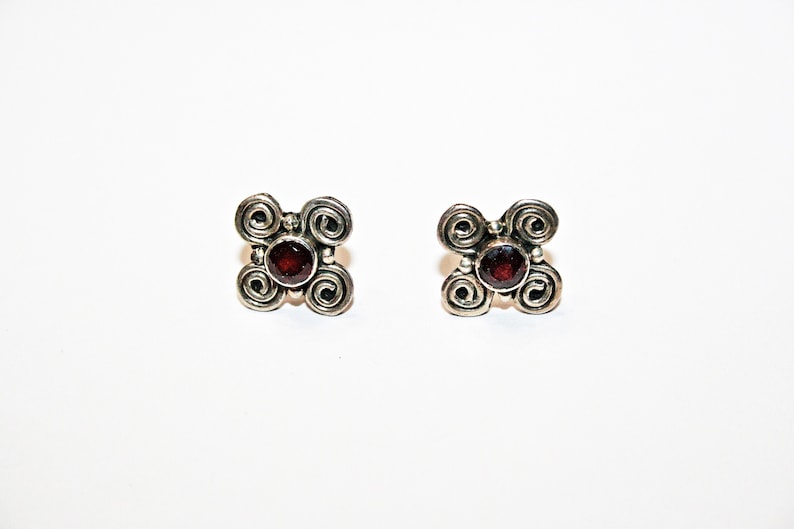 Vintage Garnet and Sterling Silver Stud Earrings