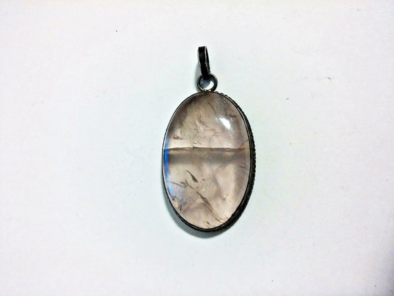 Vintage Sterling Silver Rose Quartz Pendant - image 3