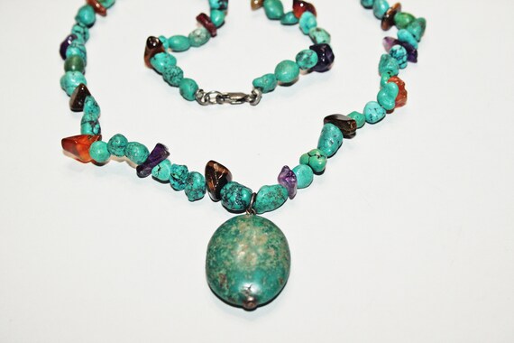 Vintage Turquoise Blue Stone Beaded Necklace - image 3
