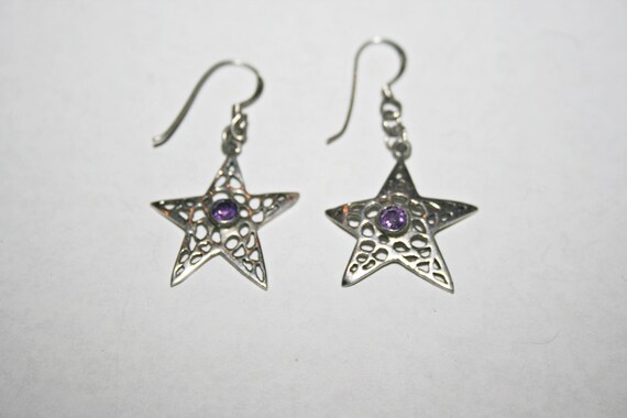 Vintage Sterling Silver Amethyst Star Drop Earrin… - image 5