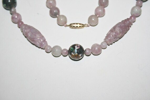 Vintage Lavender Jade and Cloisonne Necklace - image 8