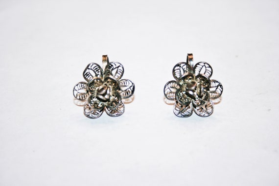 c1930s Vintage Art Deco Silver Screwback Filigree… - image 3