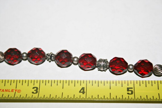 Vintage Sterling Silver Red Glass Bracelet - image 3