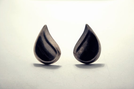 Large Modernist Sterling Silver Clip on Earrings - image 1