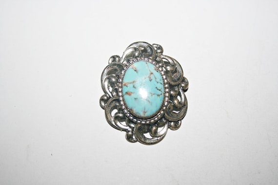 Vintage Sterling Silver Czech Faux Turquoise Glas… - image 5