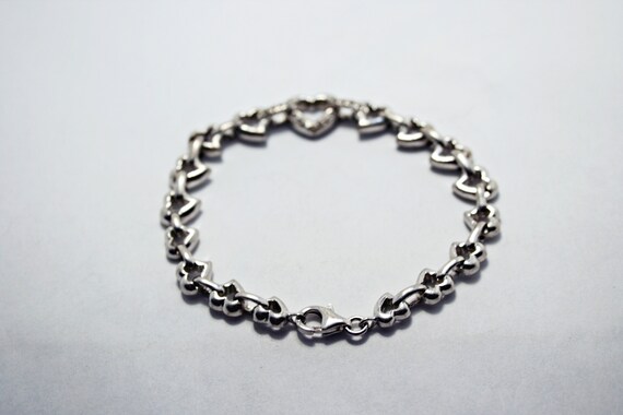 Vintage Sterling Silver Heart Shaped Chain Bracel… - image 6