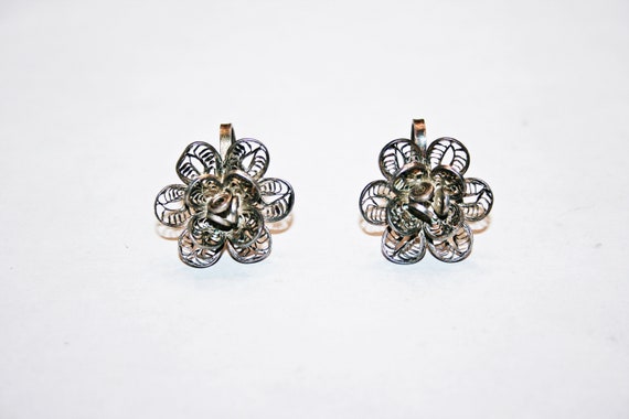 c1930s Vintage Art Deco Silver Screwback Filigree… - image 4