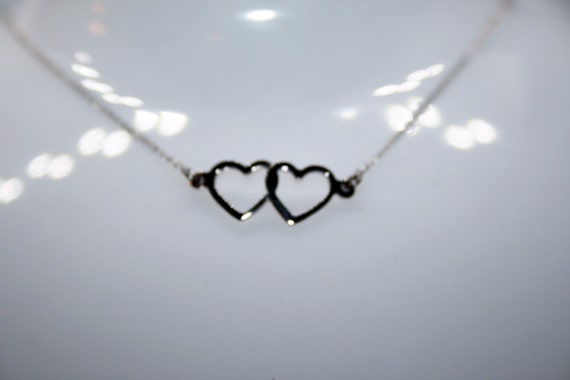 Vintage Sterling Silver Double Heart Necklace - image 4