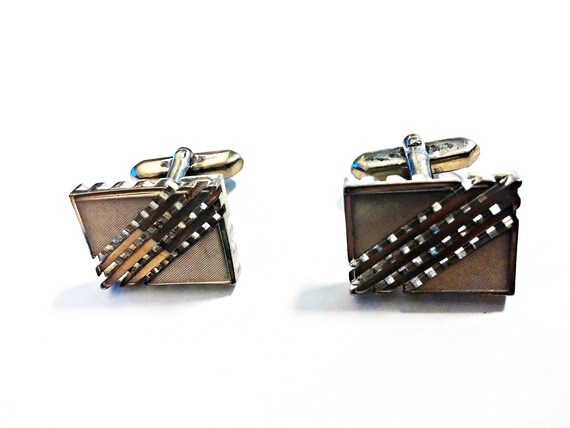 Midcentury Art Deco Silverplated Cufflinks - Vint… - image 6