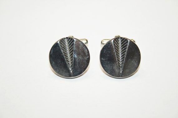 Vintage Silver Tone Modernist Cuff Links - image 1