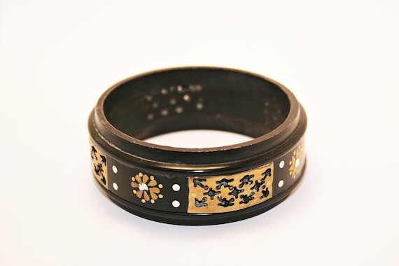 Vintage Horn Pique Bracelet with Silver and Gold … - image 1